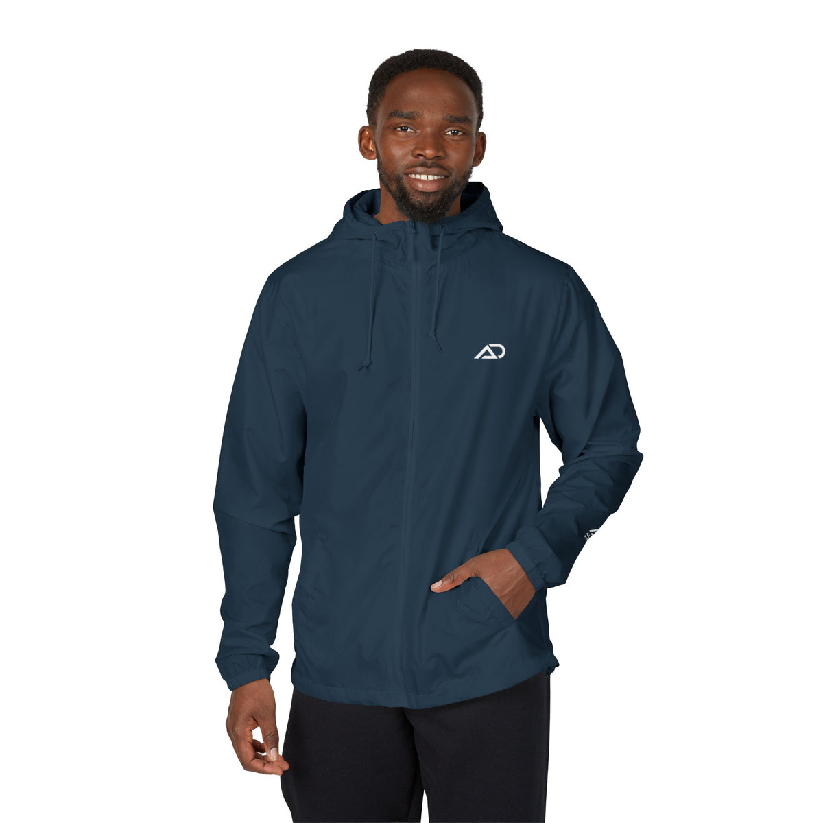 Alpha Design Windbreaker Jacket — Minimal Logo Full‑Zip Hooded Jacket