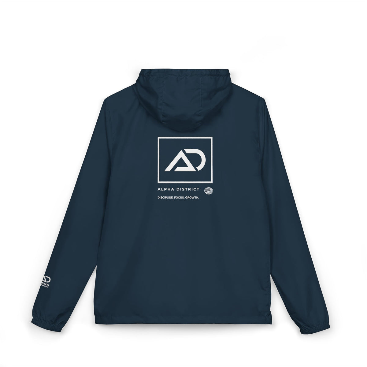 Alpha Design Windbreaker Jacket — Minimal Logo Full‑Zip Hooded Jacket