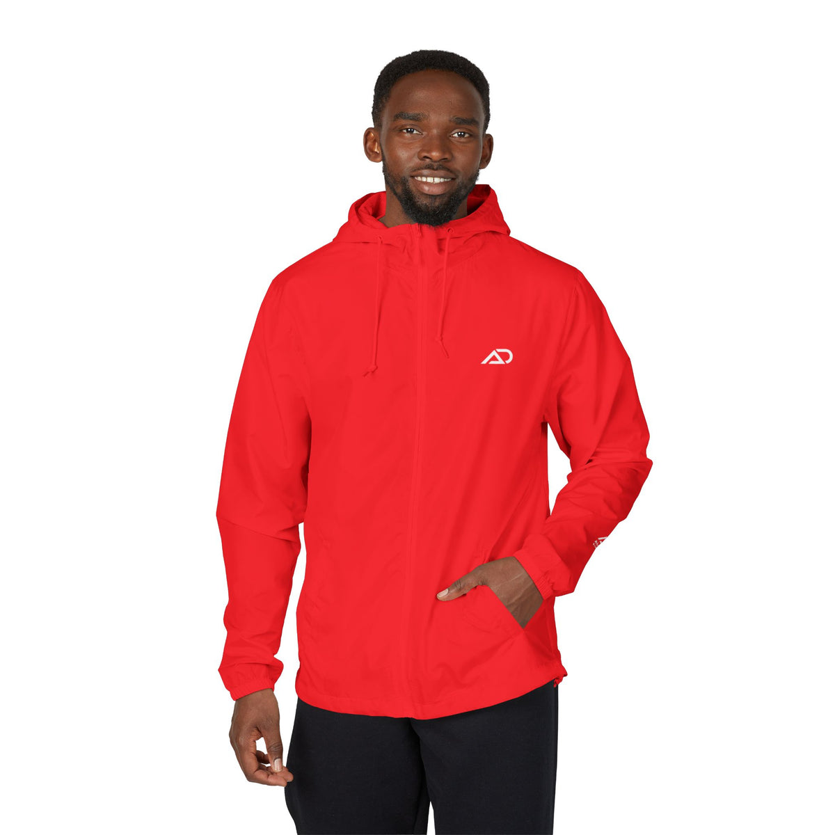 Alpha Design Windbreaker Jacket — Minimal Logo Full‑Zip Hooded Jacket
