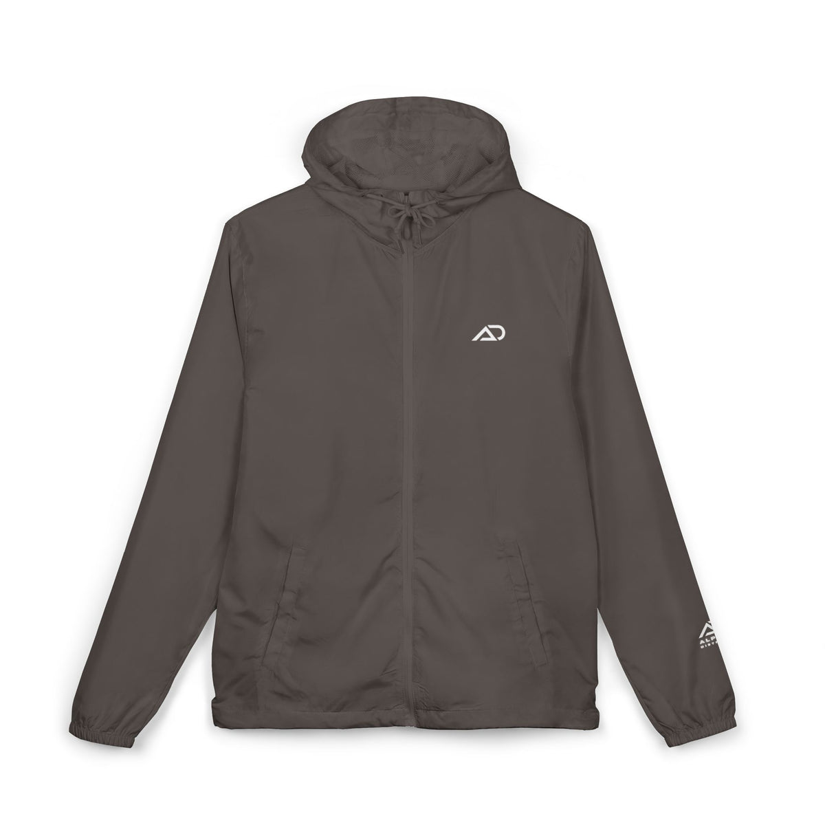 Alpha Design Windbreaker Jacket — Minimal Logo Full‑Zip Hooded Jacket