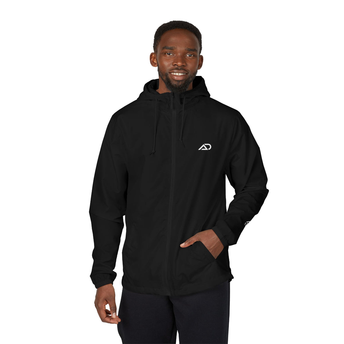 Alpha Design Windbreaker Jacket — Minimal Logo Full‑Zip Hooded Jacket