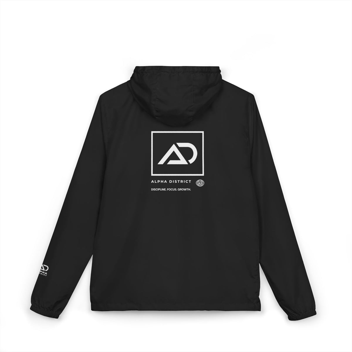 Alpha Design Windbreaker Jacket — Minimal Logo Full‑Zip Hooded Jacket