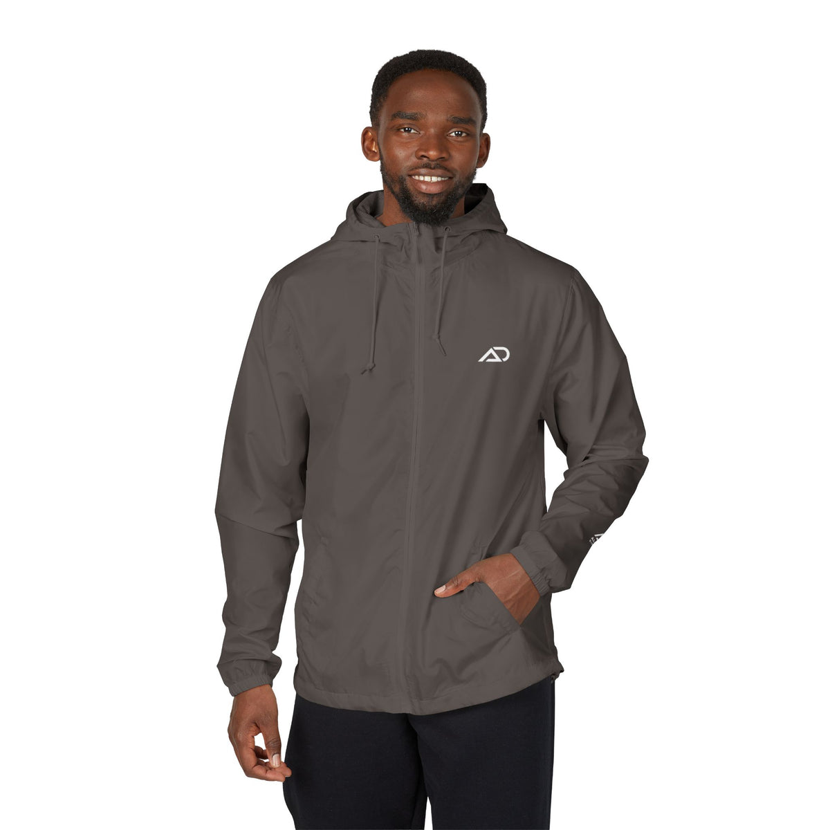Alpha Design Windbreaker Jacket — Minimal Logo Full‑Zip Hooded Jacket
