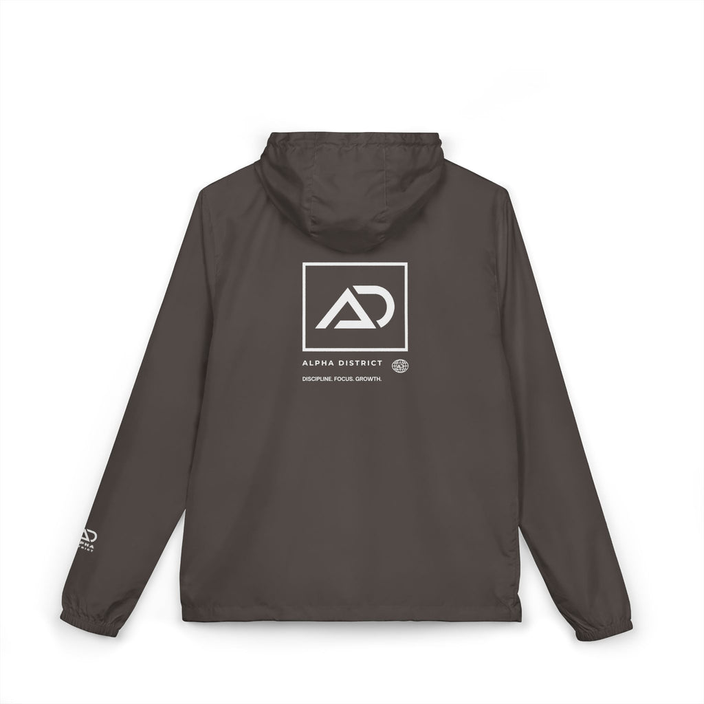 Alpha Design Windbreaker Jacket — Minimal Logo Full‑Zip Hooded Jacket