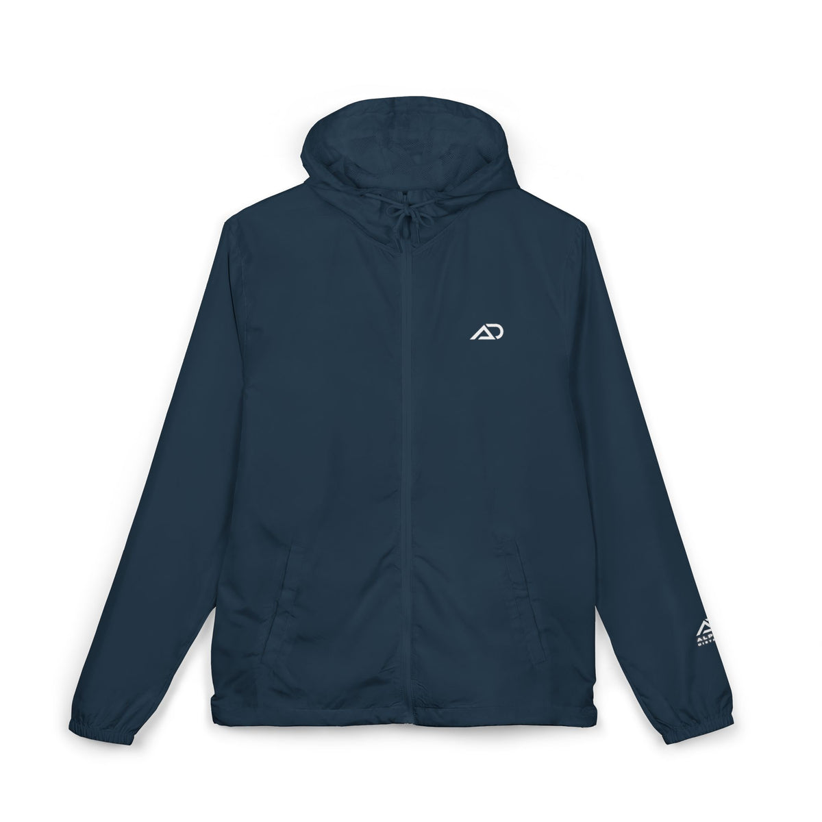 Alpha Design Windbreaker Jacket — Minimal Logo Full‑Zip Hooded Jacket